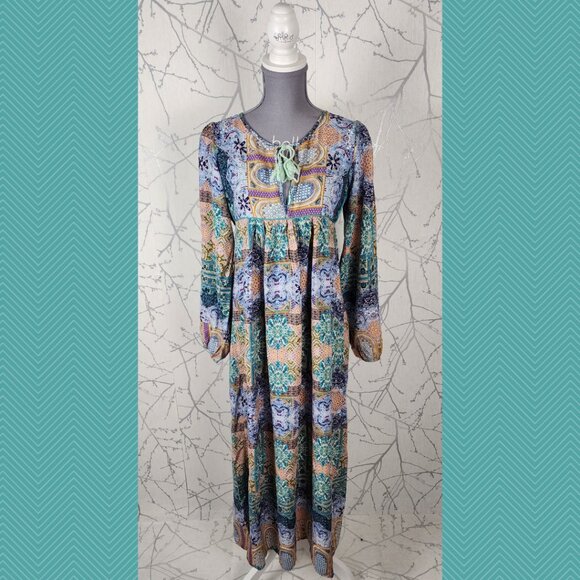 Jaase Colorful Floral Bohemian Flowy Peasant Maxi Dress - Picture 1 of 5